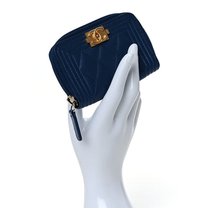 Chanel Lambskin Quilted Boy Zip Around Coin Purse Wallet Blue 2 of 8