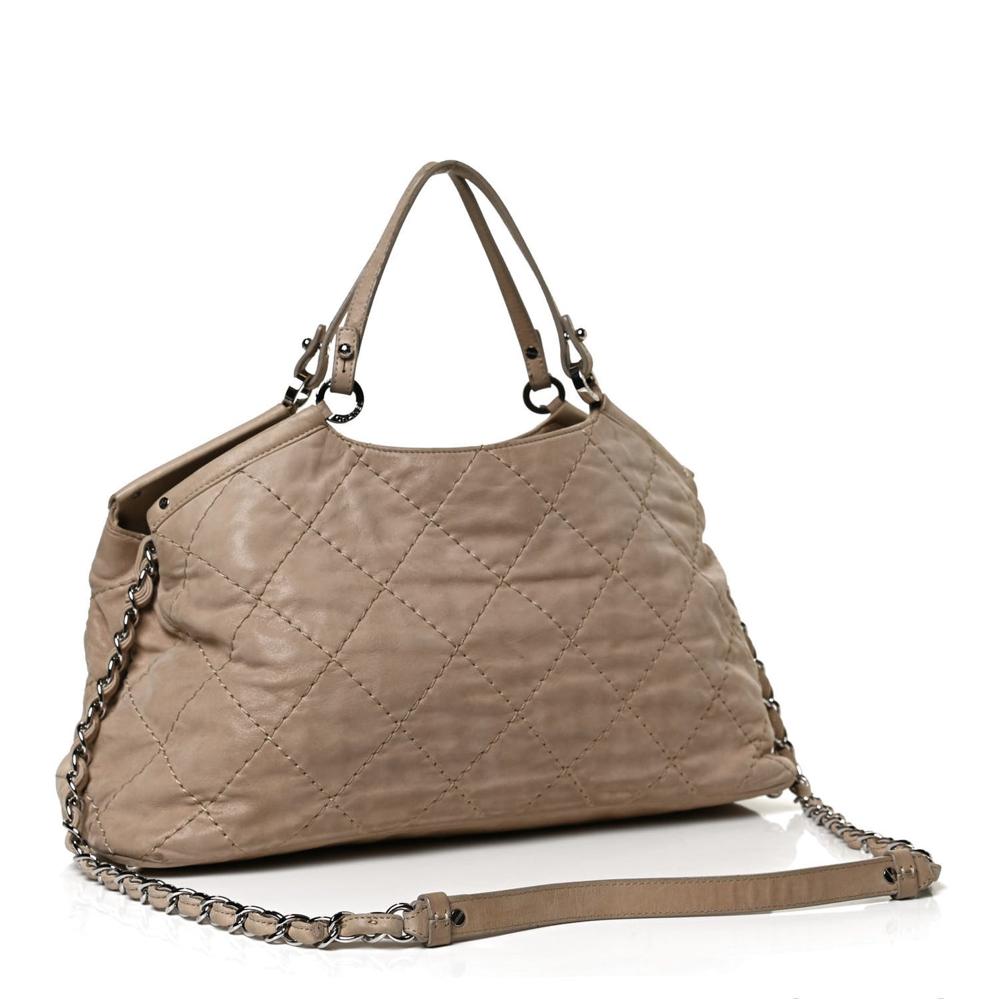 Iridescent Calfskin Quilted Small Sea Hit Tote Beige