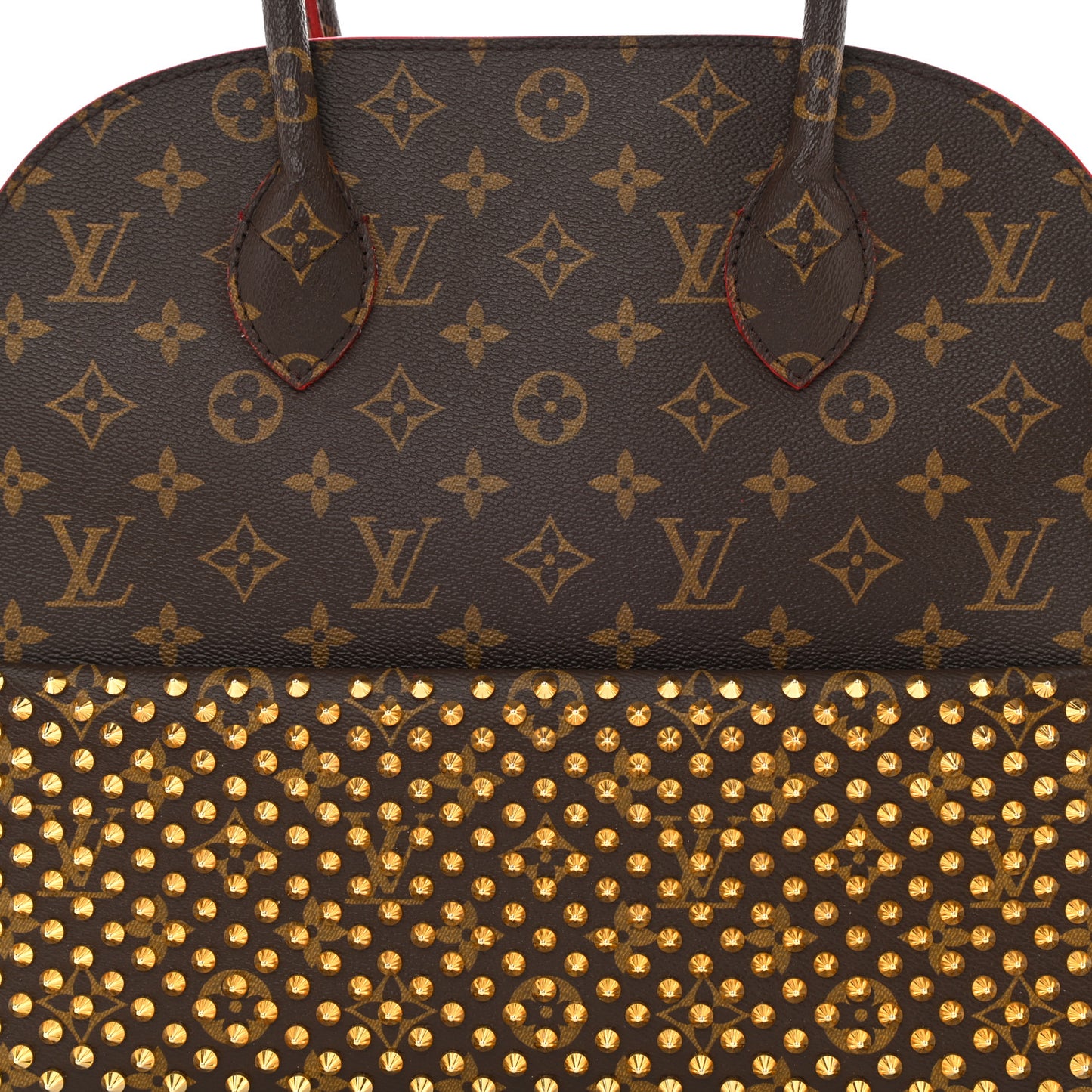 Monogram Calf Hair Spikes Iconoclasts Christian Louboutin Tote Red