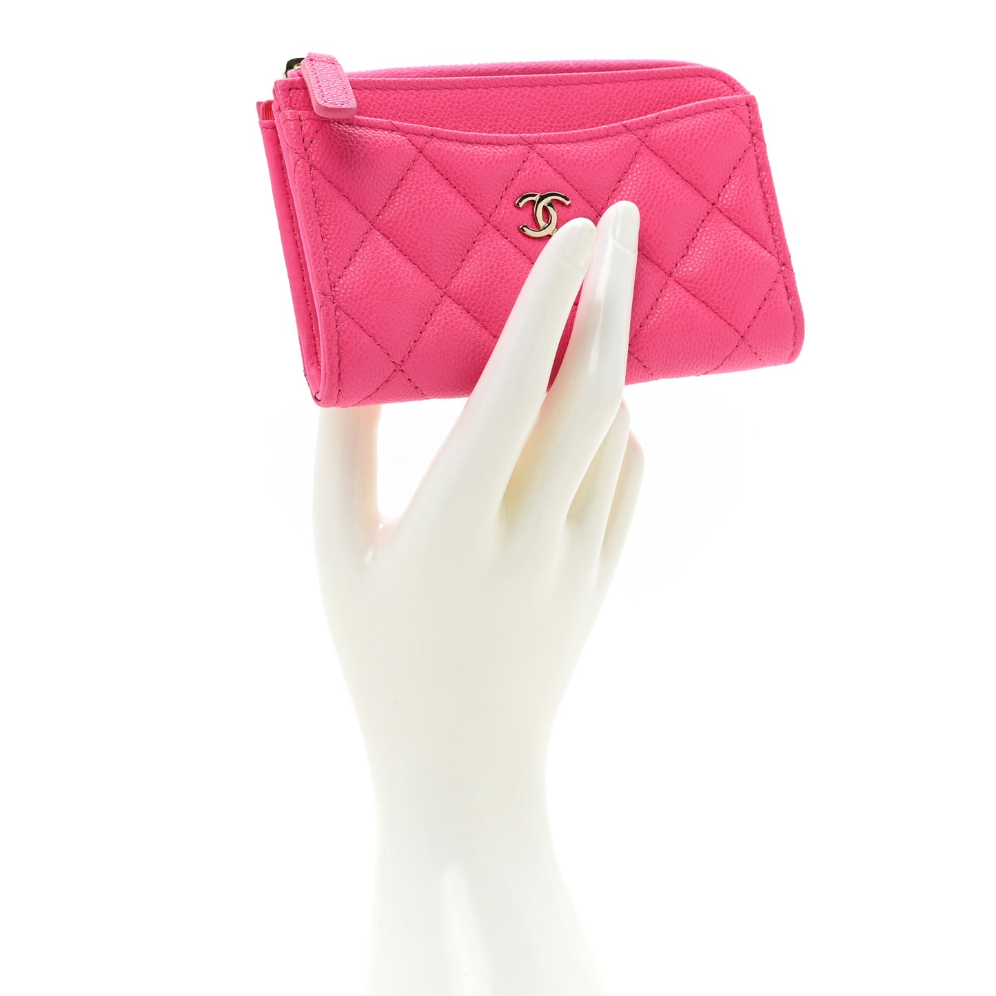Caviar Quilted CC Zip Around Card Holder Pink