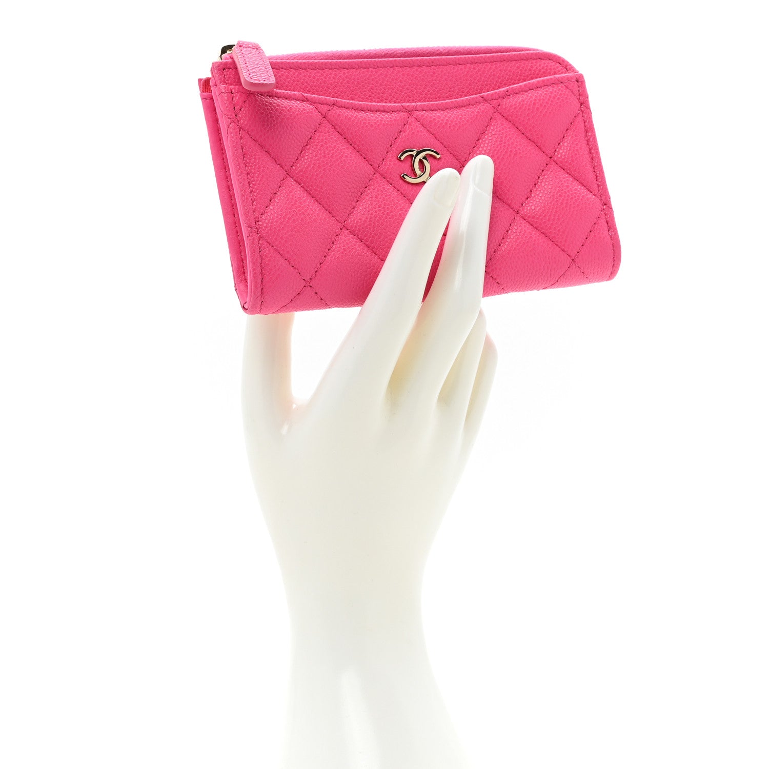 Chanel Caviar Quilted CC Zip Around Card Holder Pink 2 of 12