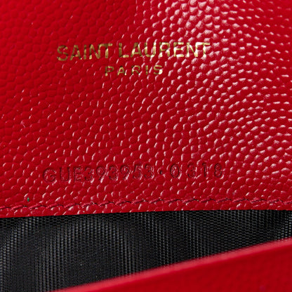 Saint Laurent Grain De Poudre Matelasse Chevron Monogram Envelope Chain Wallet Red 7 of 13