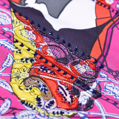 Hermes Silk Embroidered Pegase Au Bloc Exceptional Scarf 140 Rose Indien 5 of 9