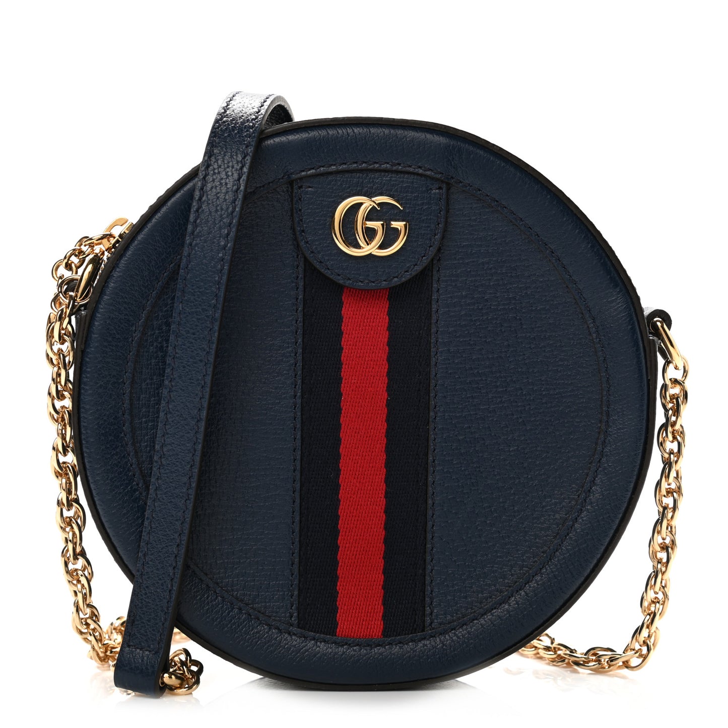 Soft Textured Calfskin Web Mini Ophidia Round Shoulder Bag Blue Agata