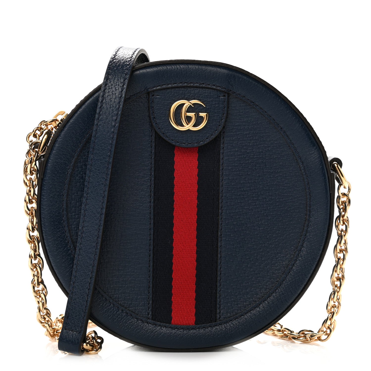 Gucci Soft Textured Calfskin Web Mini Ophidia Round Shoulder Bag Blue Agata 1 of 11