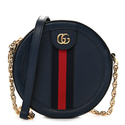 Gucci Soft Textured Calfskin Web Mini Ophidia Round Shoulder Bag Blue Agata 1 of 11