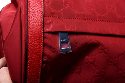 Gucci Nylon Monogram Dollar Calfskin Medium Light Double Buckle Backpack Vibrant Red 16 of 18