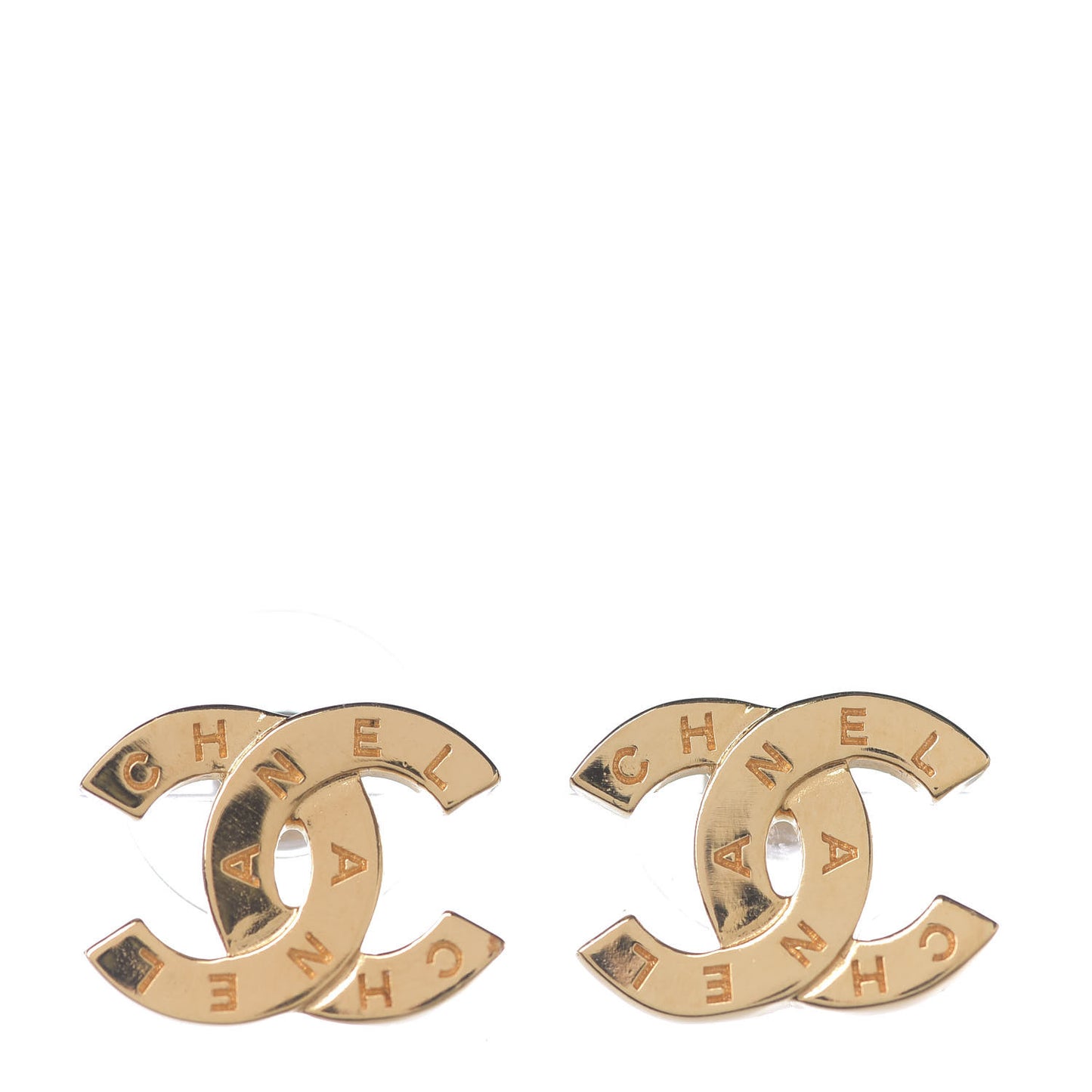 Metal CC Paris Button Stud Earrings Gold