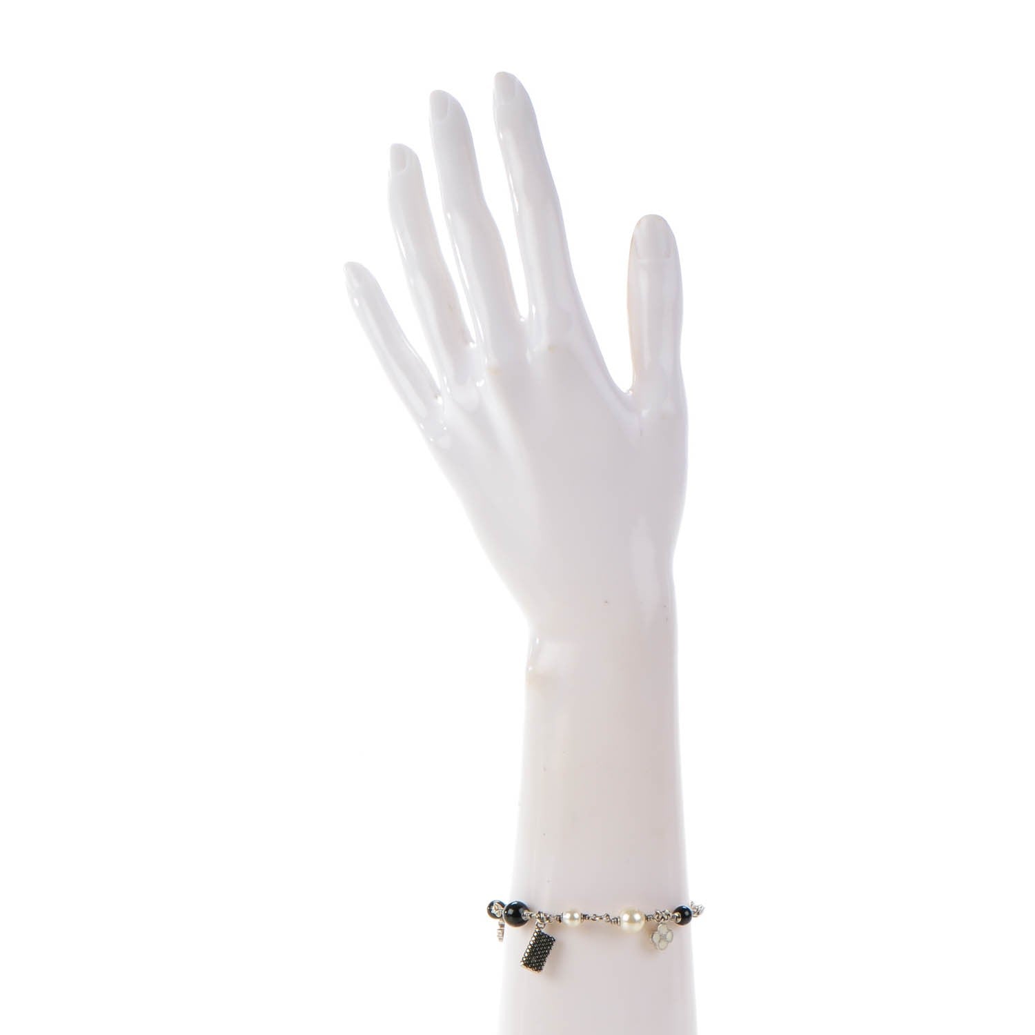 Chanel Pearl Beaded Charm Bracelet Silver 2 of 9