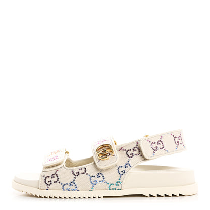 Gucci Canvas Lame Crystal GG Monogram Double G Womens Dad Sandals 37 Gardenia Silver Mystic White 1 of 9