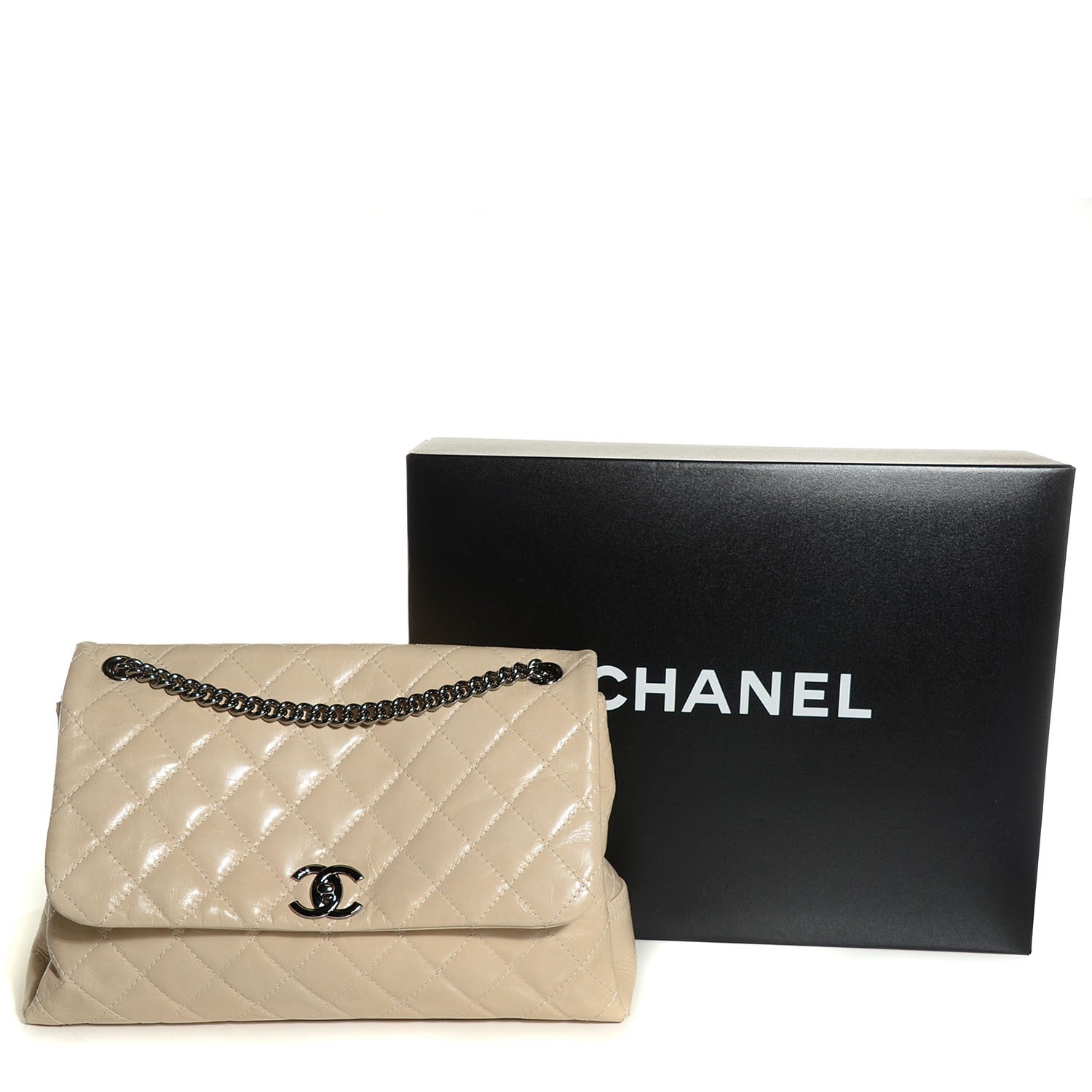 Chanel Aged Calfskin Quilted Supple Trapeze Flap Light Beige 5 of 9