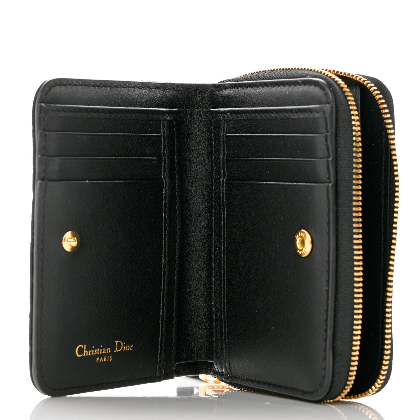 Grained Calfskin Supple Cannage Caro Scarlet Zipped Wallet Black