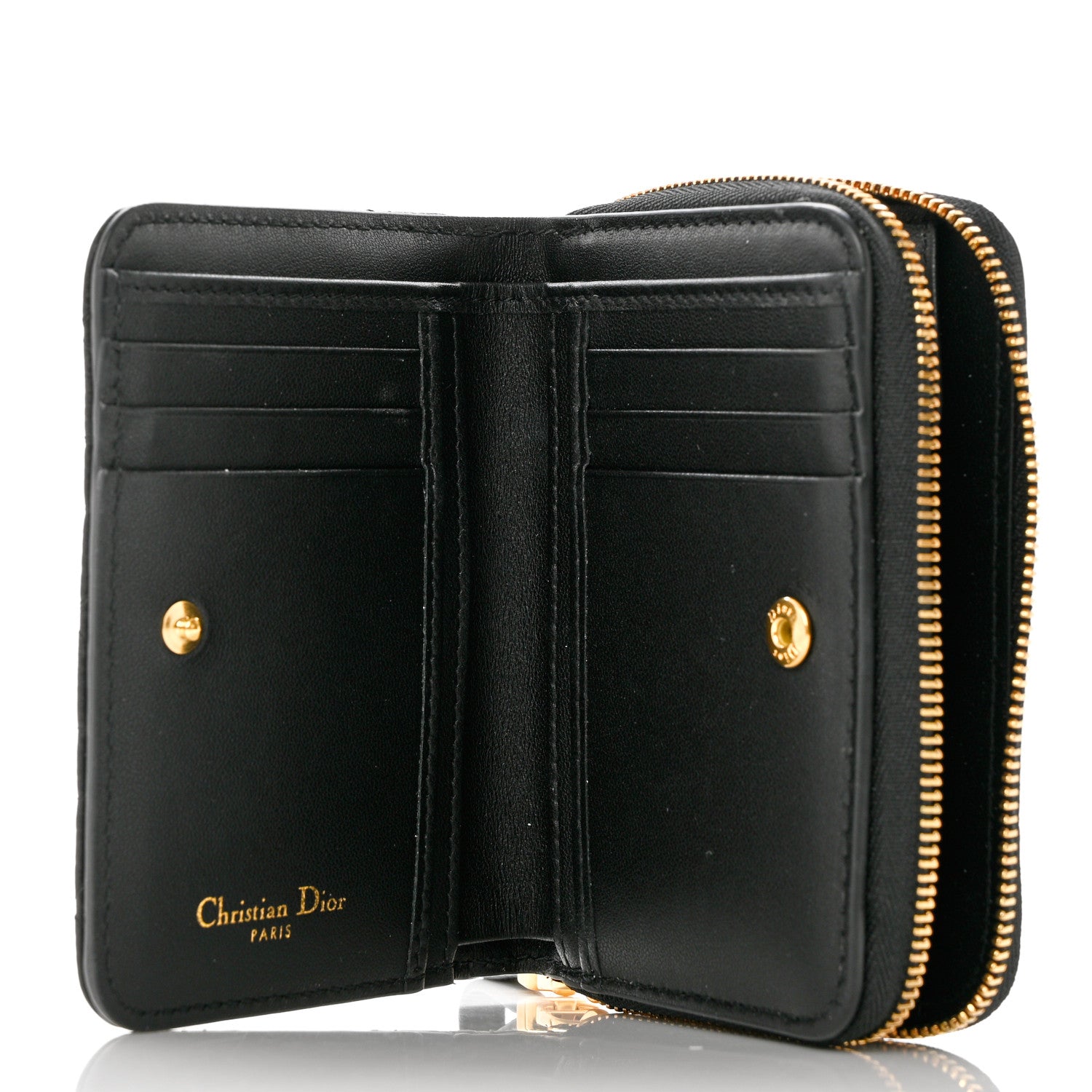 Christian Dior Grained Calfskin Supple Cannage Caro Scarlet Zipped Wallet Black 5 of 8