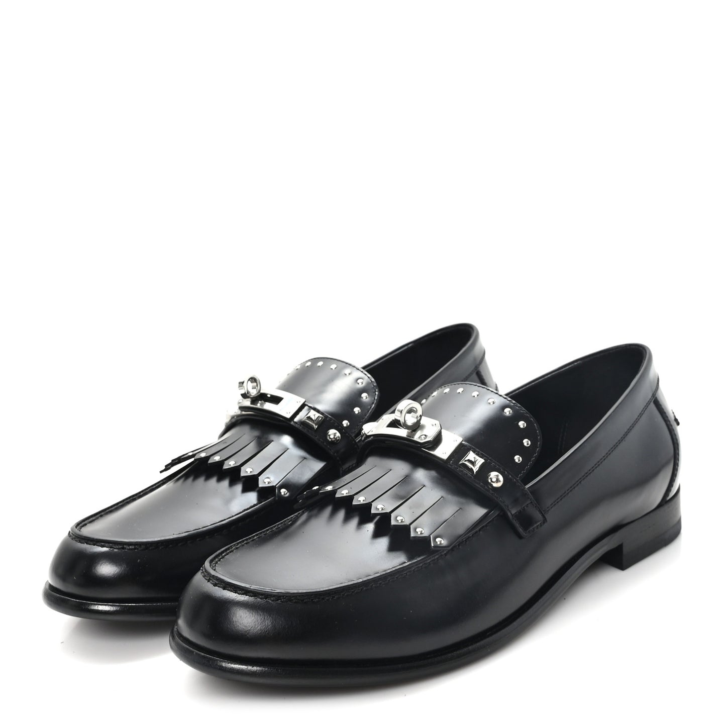 Glazed Calfskin Medor Studded Fringe Womens Destin Loafer 40 Black