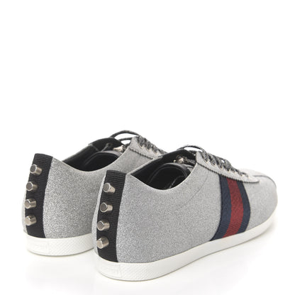 Gucci Metallic Calfskin Studded Bambi Web GG Sneakers 39.5 Silver 4 of 10