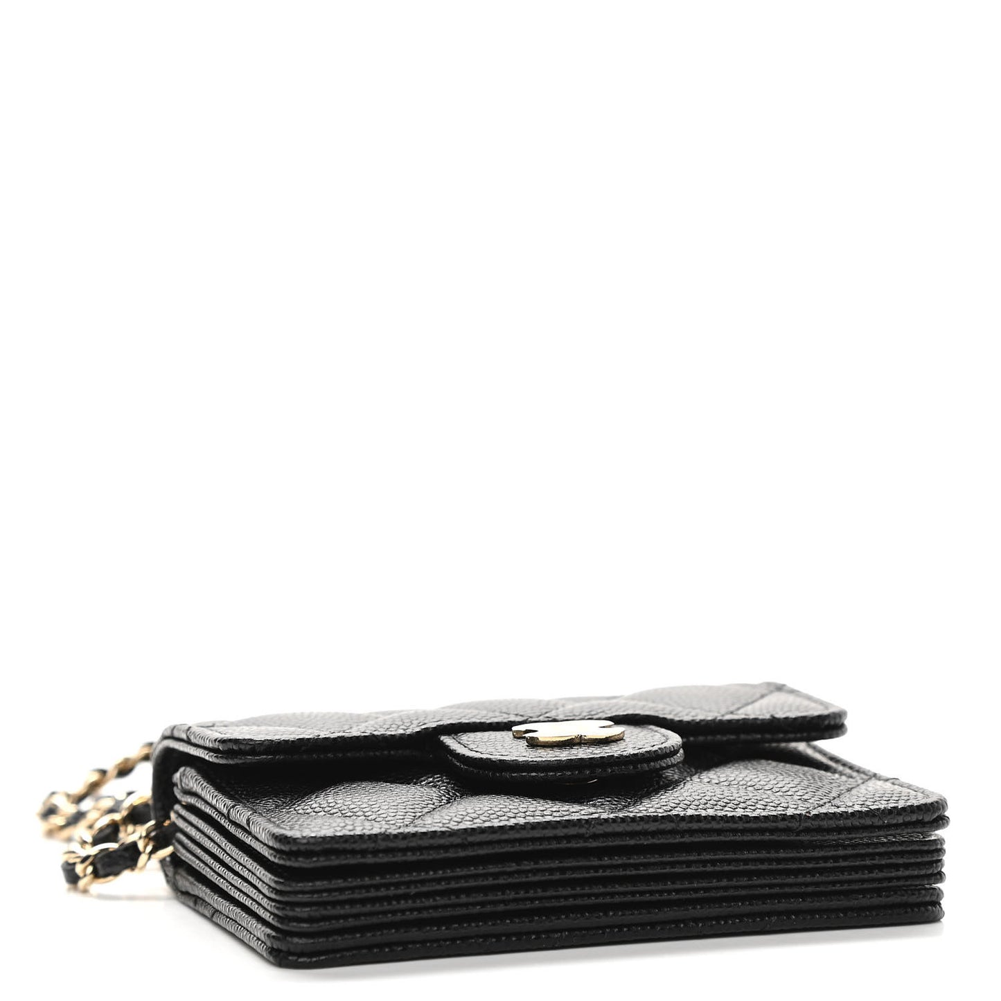 Caviar Quilted Flap Card Holder On Chain Black