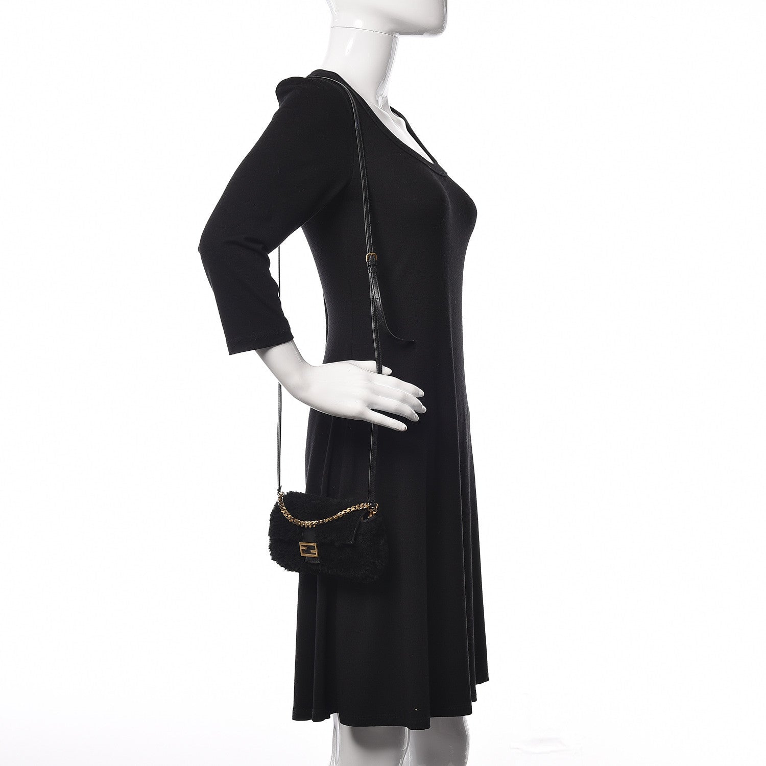 Fendi Shearling Shiny Nappa Micro Baguette Black 2 of 10