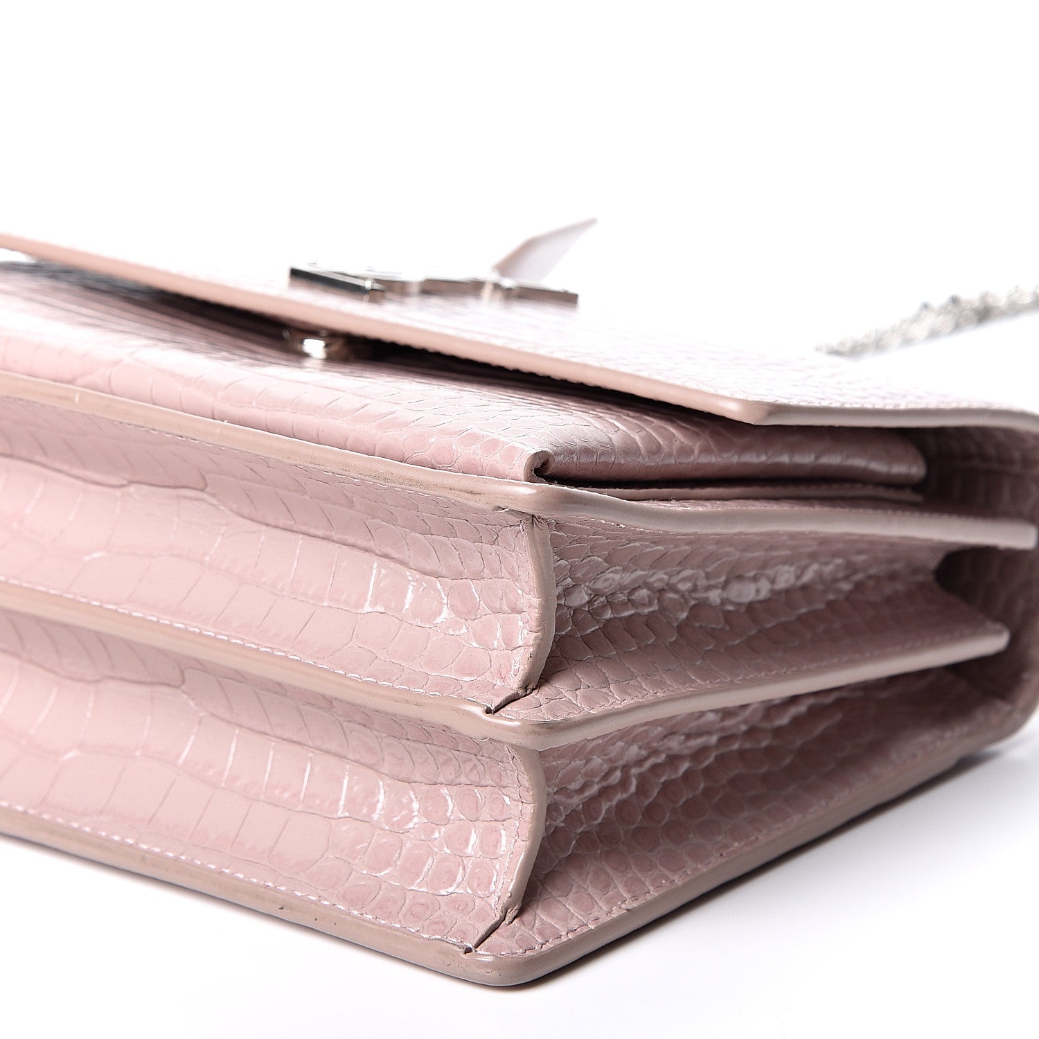 Saint Laurent Calfskin Crocodile Embossed Medium Monogram Sunset Powder Pink 9 of 9