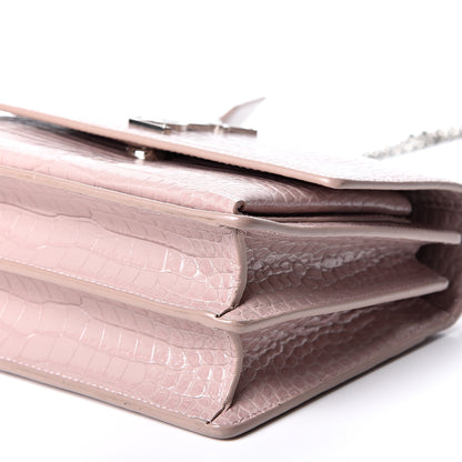 Saint Laurent Calfskin Crocodile Embossed Medium Monogram Sunset Powder Pink 9 of 9