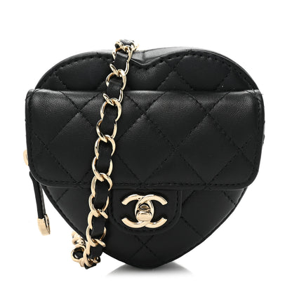 Chanel Lambskin Quilted CC In Love Heart Waist Belt Bag With Chain Black 1 of 9