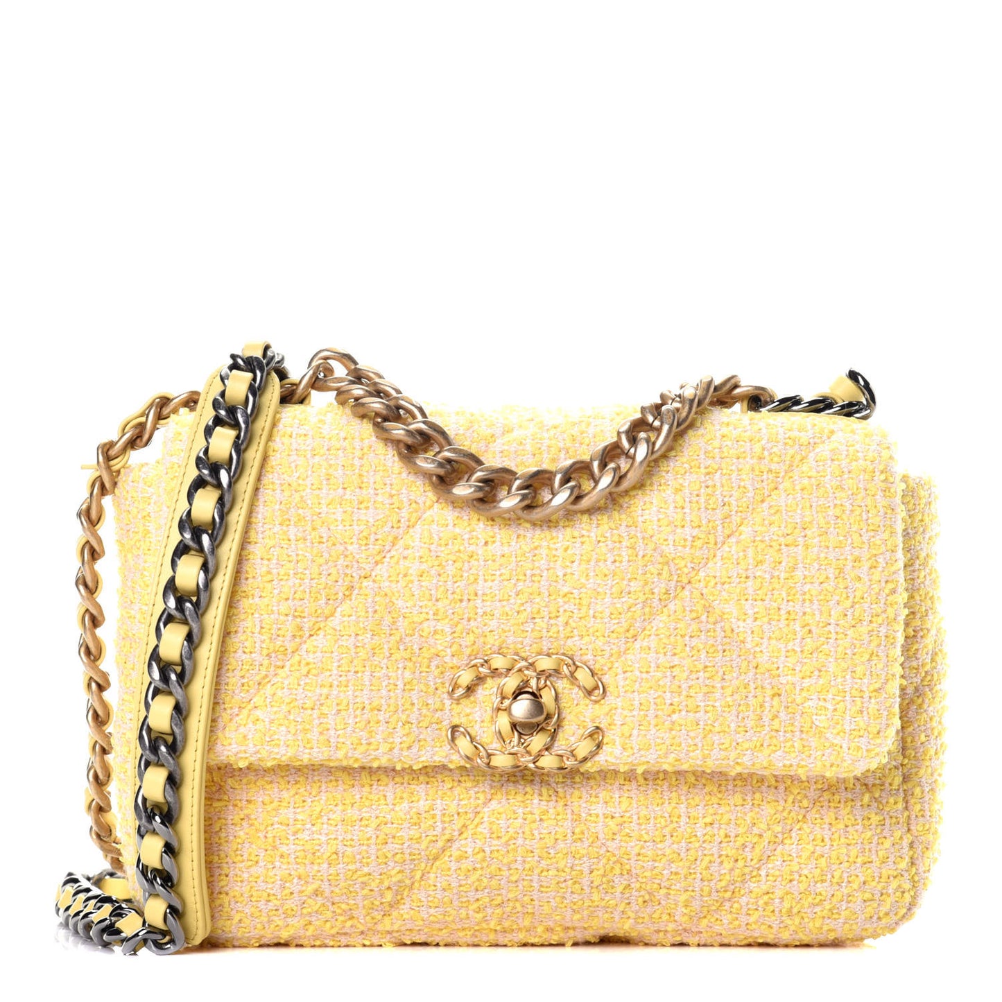 Tweed Quilted Medium Chanel 19 Flap Yellow Pink