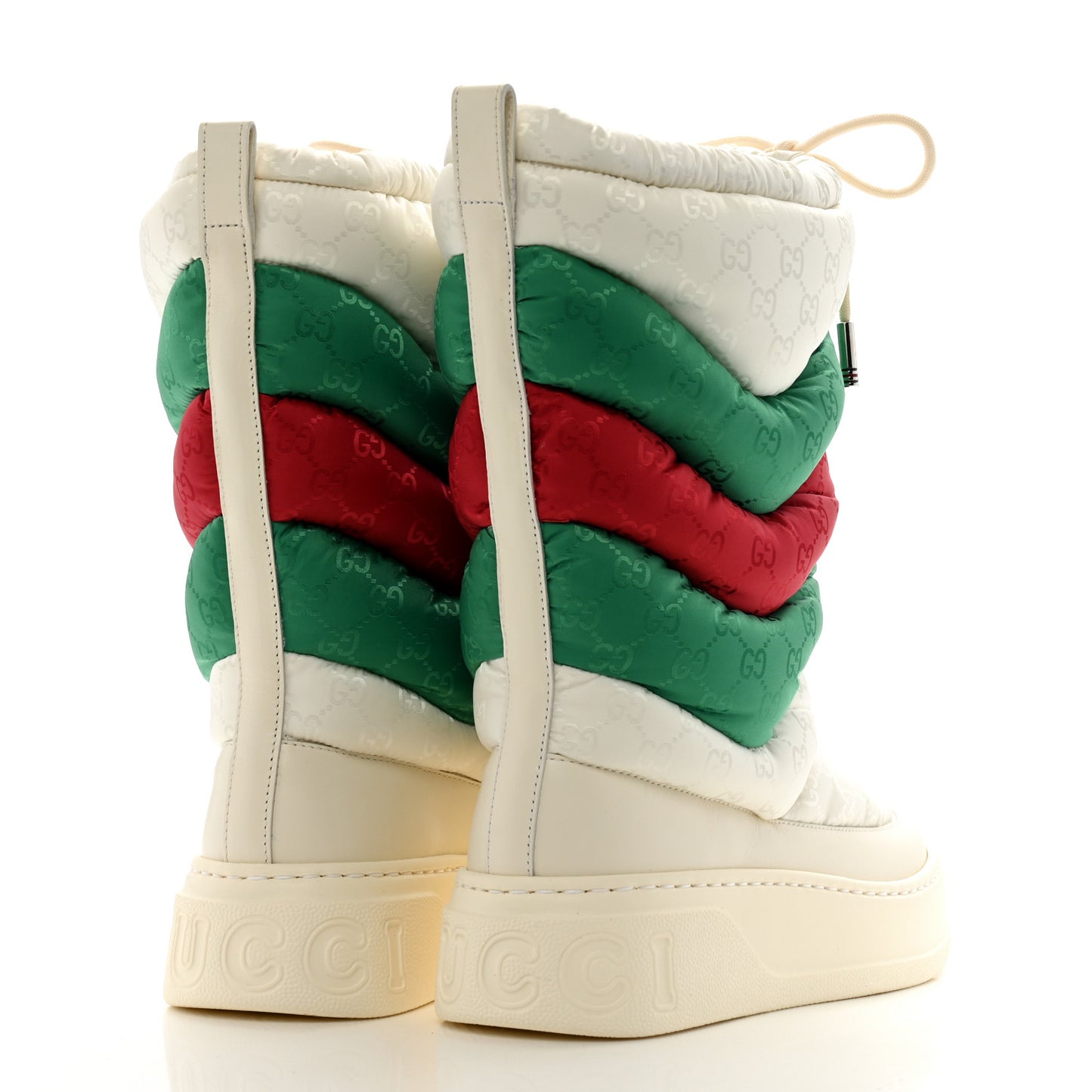 Nylon Jacquard Monogram GG Lace Up Snow Boots 35 White Red Green