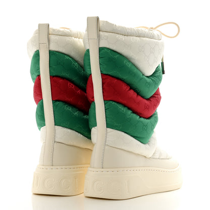 Gucci Nylon Jacquard Monogram GG Lace Up Snow Boots 35 White Red Green 4 of 8