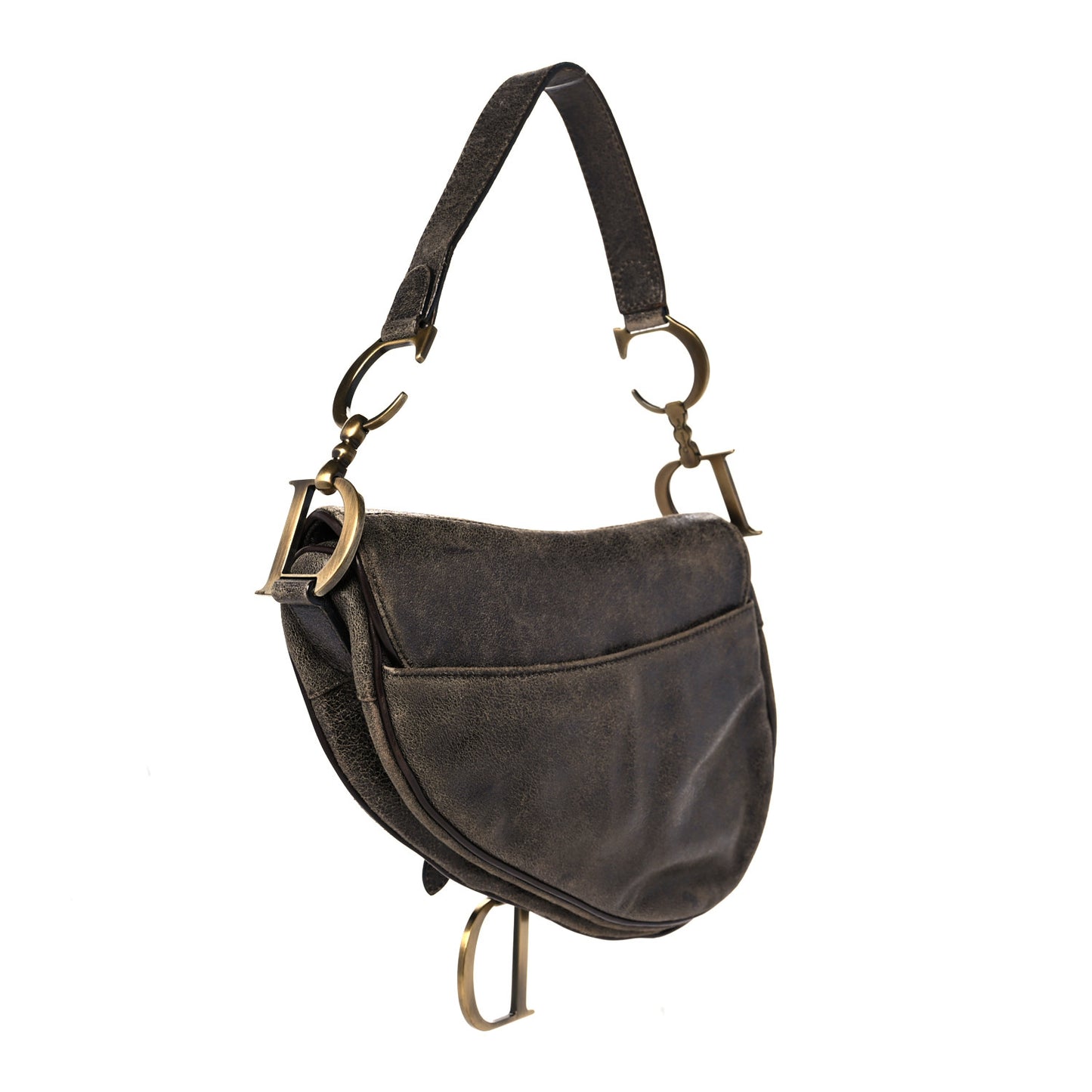Distressed Calfskin Saddle Bag Brown