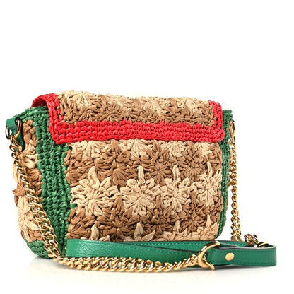 Gucci Raffia Azalea Calfskin Crochet Flower Small GG Marmont Shoulder Bag Natural Ecru Green Red New Shamarock 3 of 9
