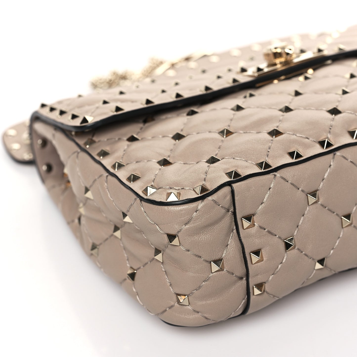 Lambskin Medium Rockstud Spike Shoulder Bag Poudre