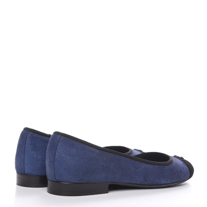 Chanel Suede Cap Toe CC Ballerina Flats 35.5 Blue Black 4 of 10