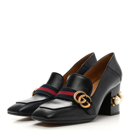 Gucci Malaga Kid Web Pearl Embellished Peyton 75mm Loafer Pumps 39.5 Black 3 of 10