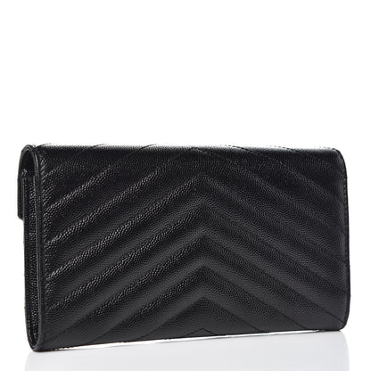 Saint Laurent Grain De Poudre Matelasse Chevron Monogram Flap Wallet Black 3 of 7