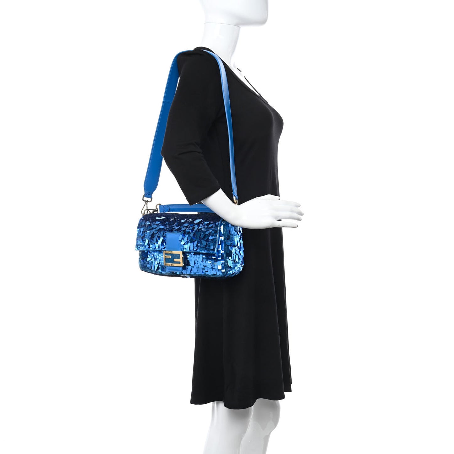 Sequin Paillettes Shiny Nappa Sex and the City Baguette Blue Blue Royal