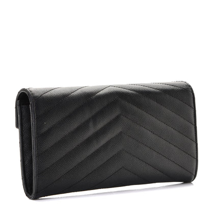 Saint Laurent Grain De Poudre Matelasse Chevron Monogram Flap Wallet Black 2 of 7