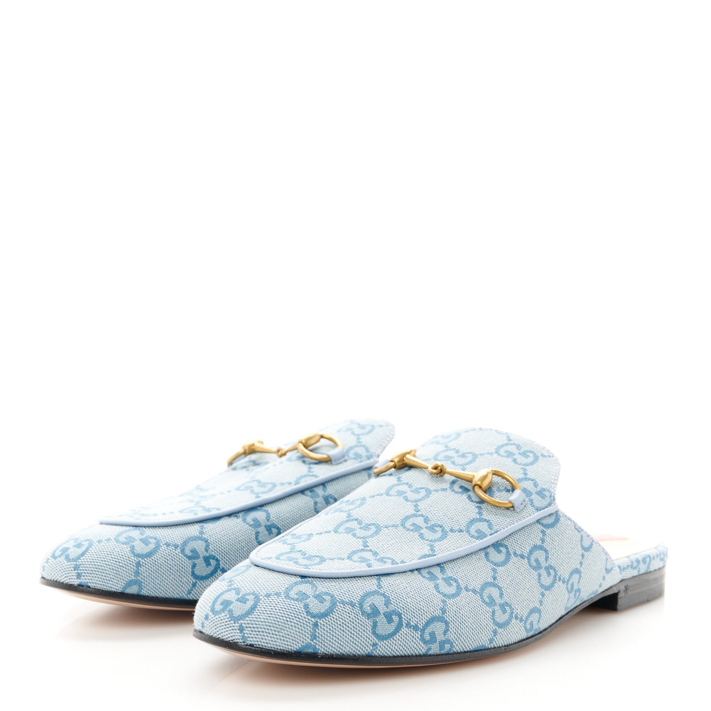 Canvas GG Monogram Nappa Womens Princetown Slippers 39.5 Porcelain Light Blue Dark Porcelain Light Blue