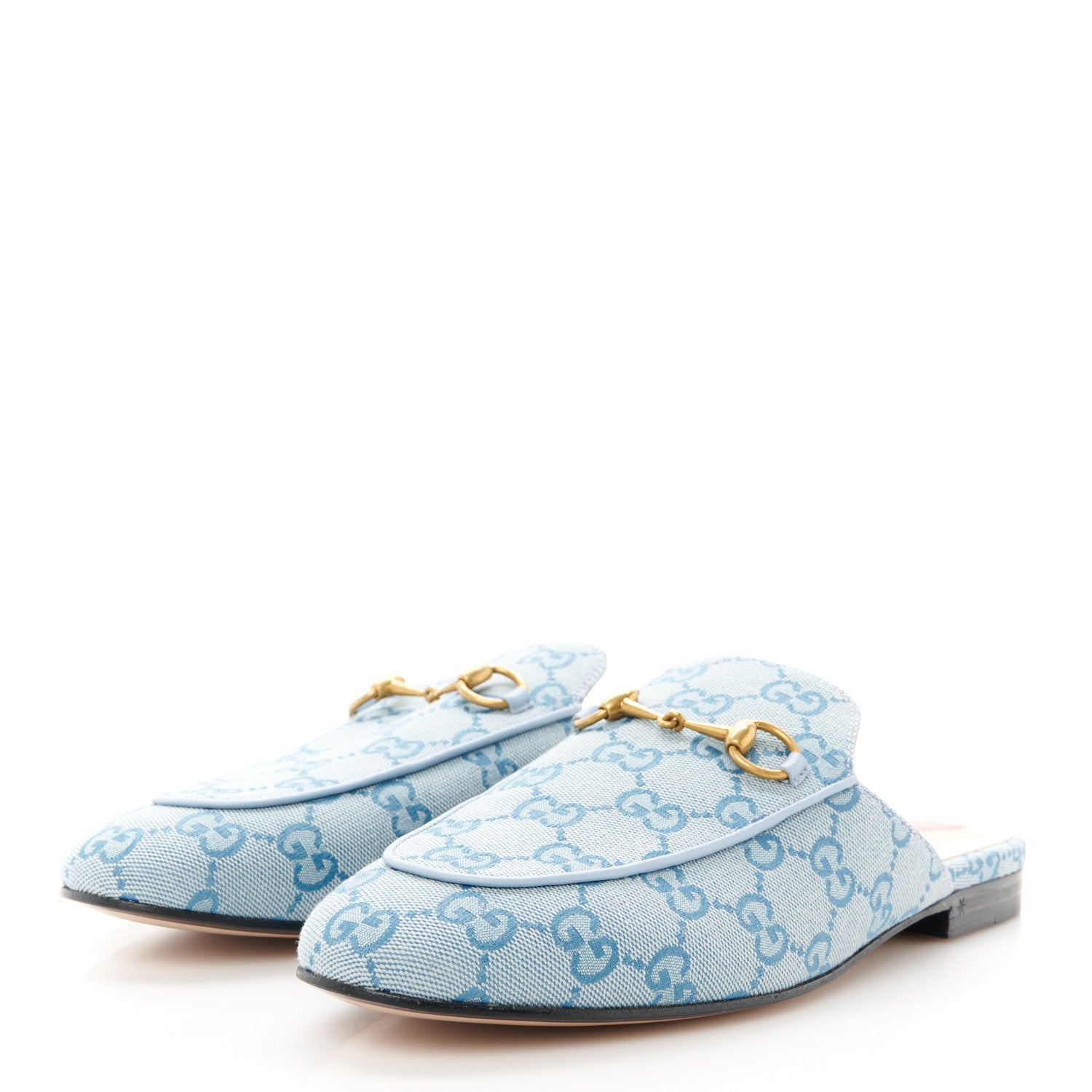 Gucci Canvas GG Monogram Nappa Womens Princetown Slippers 39.5 Porcelain Light Blue Dark Porcelain Light Blue 3 of 8