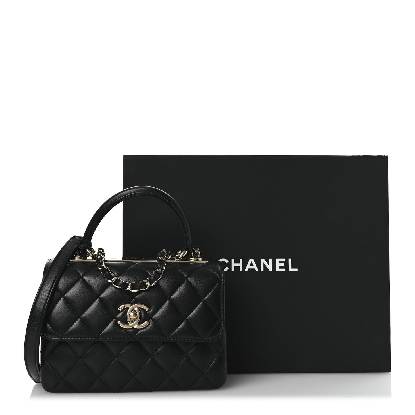 Lambskin Quilted Mini Trendy CC Dual Handle Flap Bag Black
