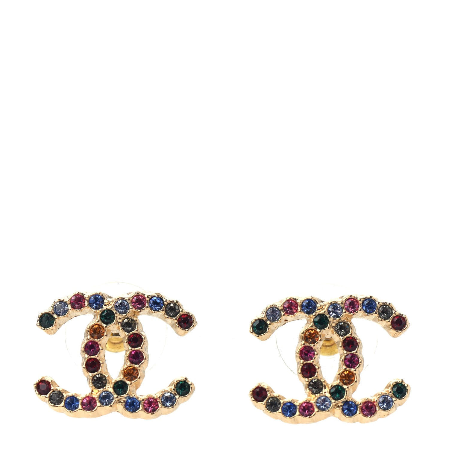 Chanel Crystal Over The Rainbow CC Earrings Gold Multicolor 1 of 3