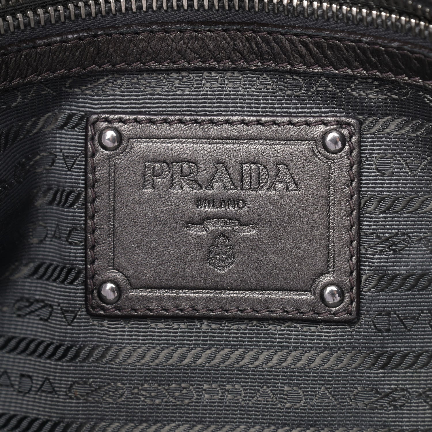 Prada Metallic Nappa Tessuto Nylon Mordore Stripes Tote Grey 5 of 8