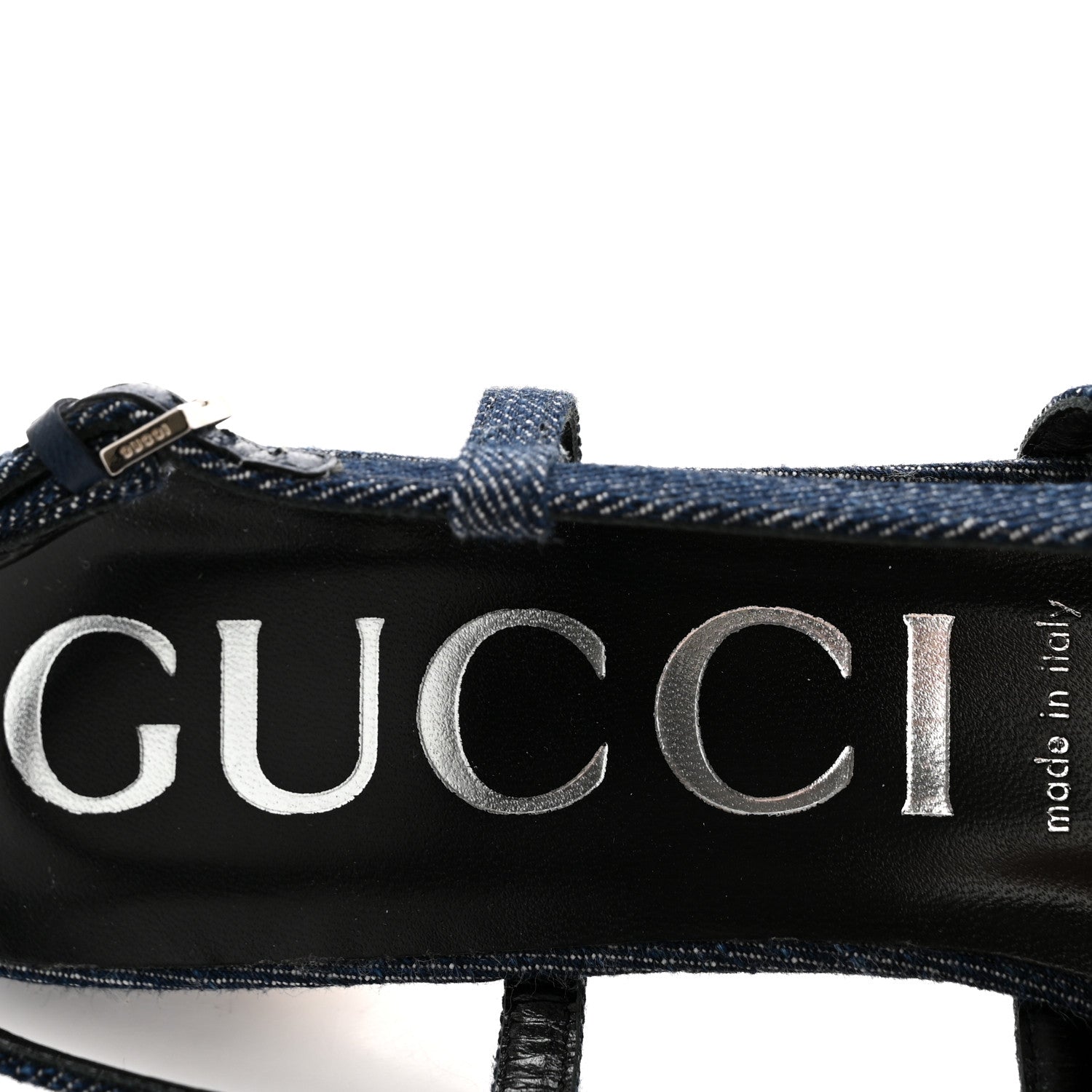 Gucci Denim GG Monogram Malaga Kid Crystal Square G 35mm Slingback Pumps 39.5 Blue 8 of 10