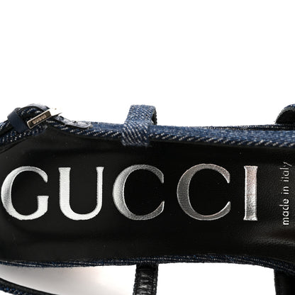 Gucci Denim GG Monogram Malaga Kid Crystal Square G 35mm Slingback Pumps 39.5 Blue 8 of 10
