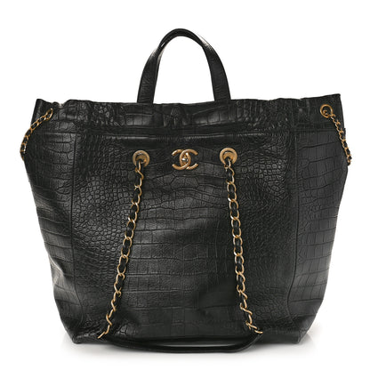 Chanel Calfskin Crocodile Embossed Large Cocodile Shopping Tote Black 1 of 8