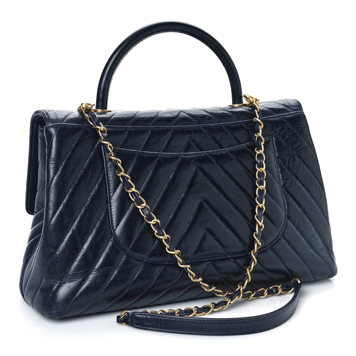 Chanel Aged Calfskin Chevron Quilted Small Coco Handle Flap Navy 3 of 11