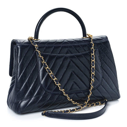 Chanel Aged Calfskin Chevron Quilted Small Coco Handle Flap Navy 3 of 11