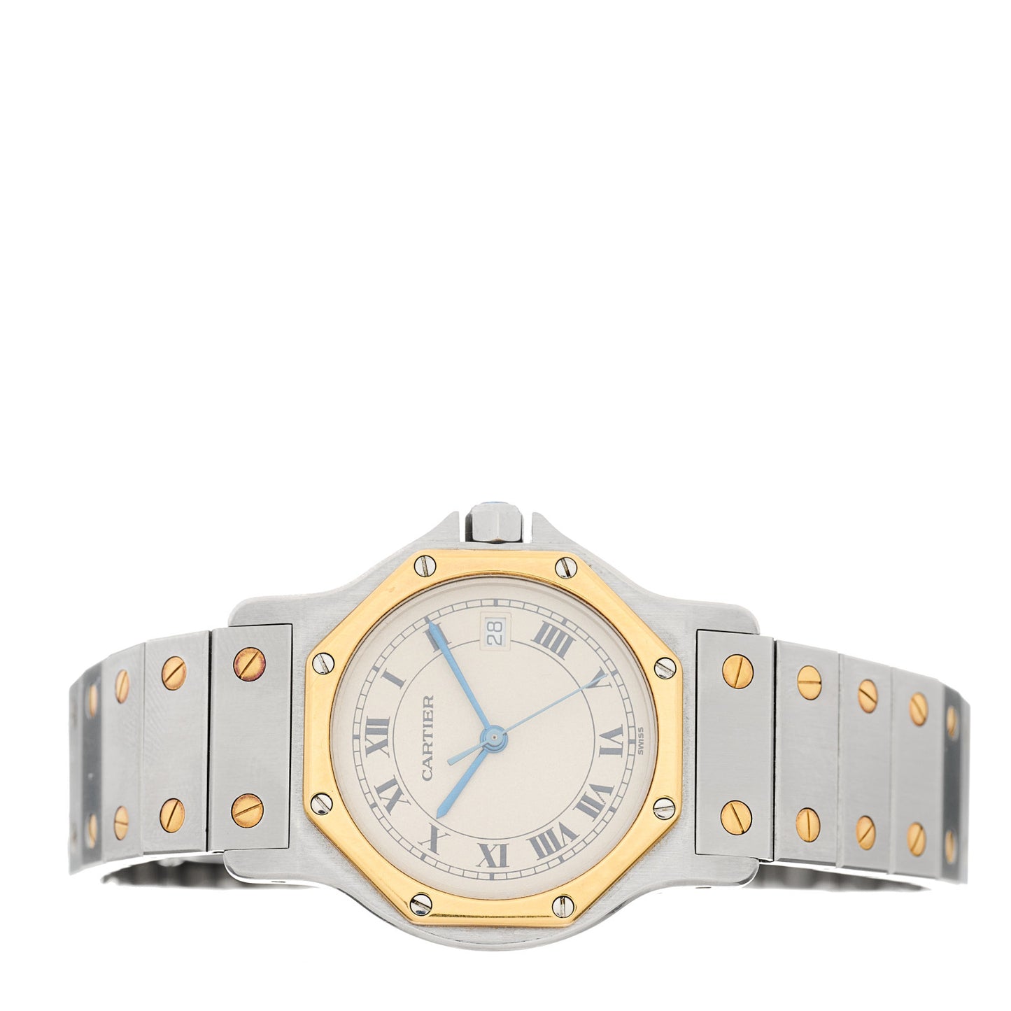Stainless Steel 18K Yellow Gold 29mm Santos Octagon Quartz Watch