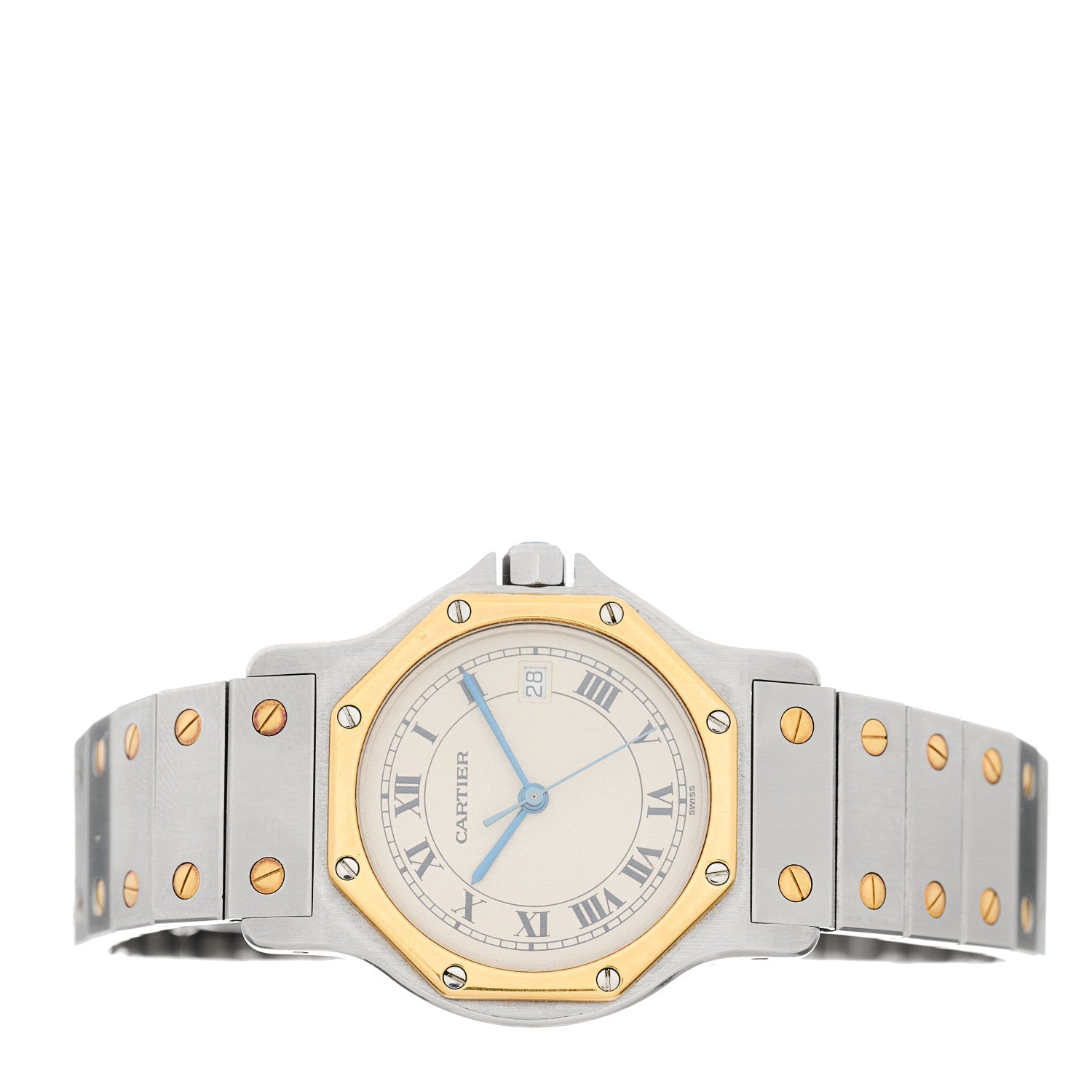 Cartier Stainless Steel 18K Yellow Gold 29mm Santos Octagon Quartz Watch 2 of 5