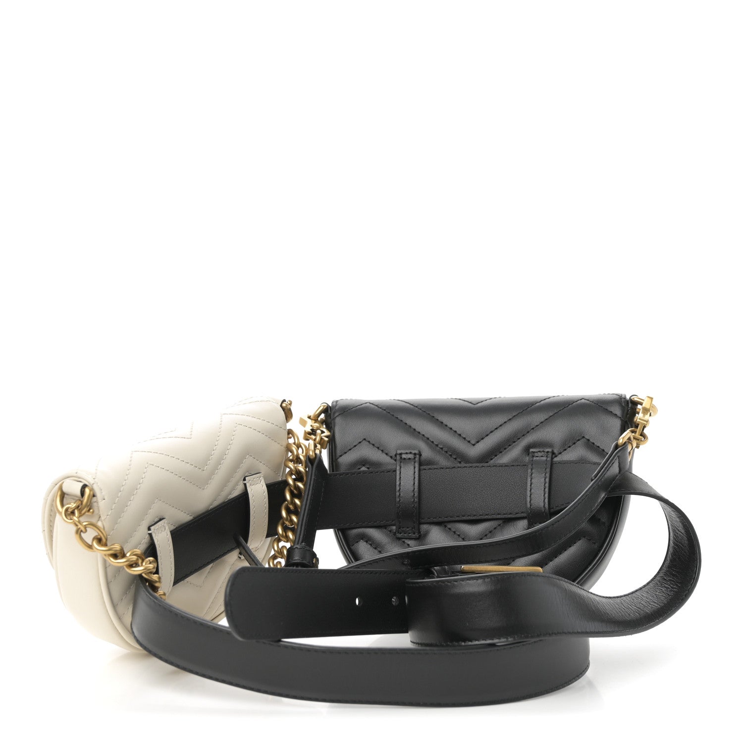 Gucci Calfskin Matelasse GG Marmont Belt Bag Set 100 40 Black Mystic White 7 of 31
