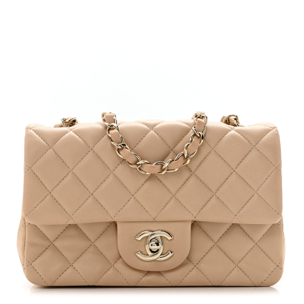 Lambskin Quilted Mini Rectangular Flap Beige