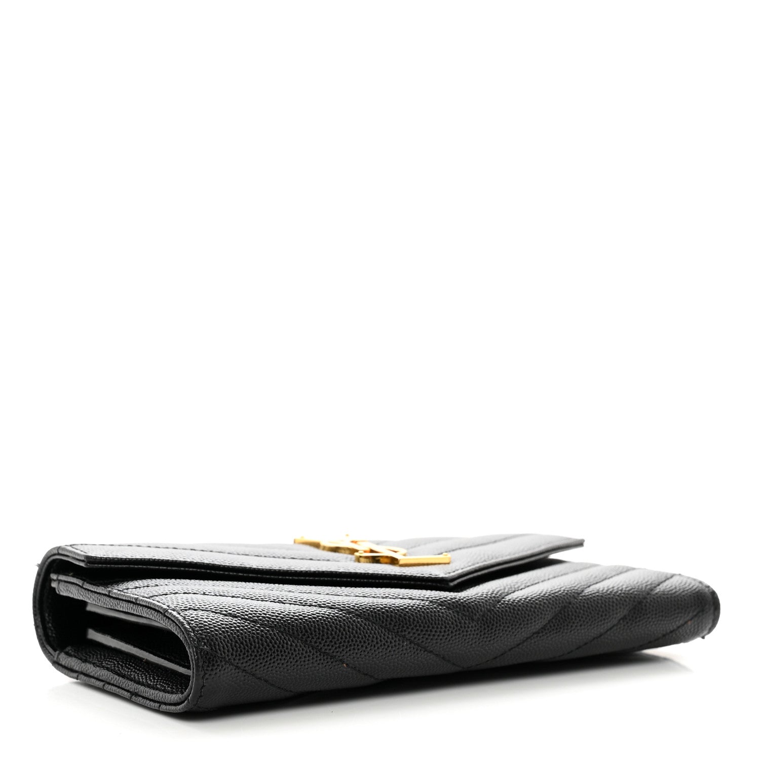 Saint Laurent Grain De Poudre Matelasse Chevron Monogram Flap Wallet Black 4 of 7